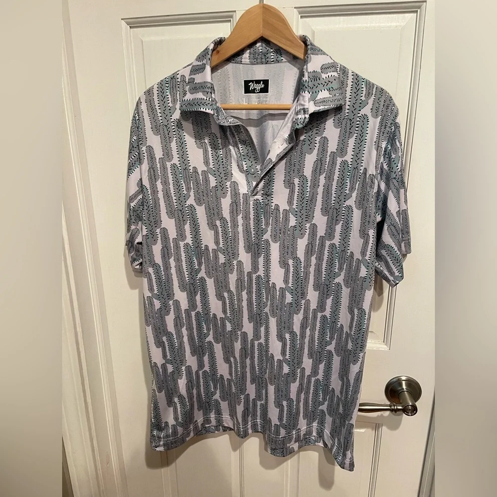 Waggle Mens Gray Cactus Print Polo Golf Shirt L - Picture 1 of 4